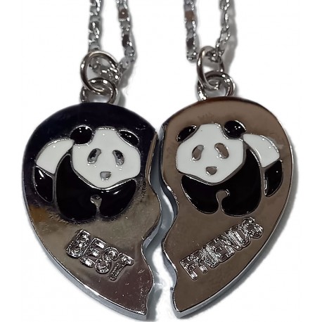 Stainless Steel Best Friend Panda Heart Friendship Necklace