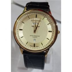 Longines Men's Black Leather Watch With Day Date Function