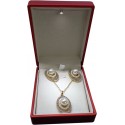Gold Earring & Chain Set with Silver Ringstones & White Pearls