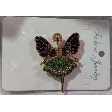 Gold, Green and Black Lady Brooch