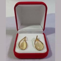 Gold Earrings With Pearl Pendant In Gift Box