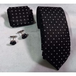 Black Executive Tie Set - Cufflinks, Pocket Square, Tie Gift Set