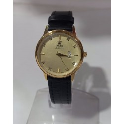 Rolex Ladies  Oyster Cosmograph Black Leather Wrist Watch with Gold Face