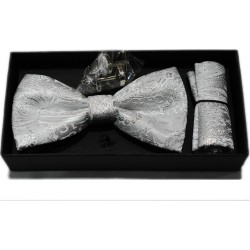 White and Silver Bow Tie Set