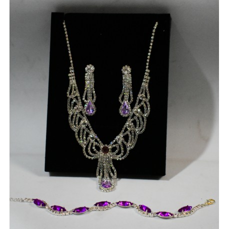 Silver and Purple Necklace Jewelry Set