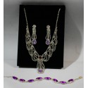 Elegant Silver and Purple Necklace, Earrings & Bracelet Jewelry Set