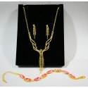Gold Necklace with Pink Pearl Bracelet Jewelry Set