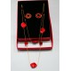 Two Piece Red and Gold Long Necklace and Earrings Set