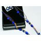 Five Piece Long Necklace and Jewelry Set - Blue and Gold