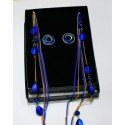 Elegant Five-Piece Long Necklace and Earrings Jewelry Set – Blue & Gold