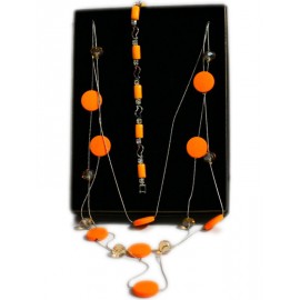 Stylish 3-Piece Silver and Orange Layered Necklace & Bracelet Set