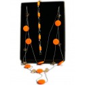 Stylish 3-Piece Silver and Orange Layered Necklace & Bracelet Set