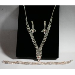 Silver Necklace Earrings and Bracelet Set With Embellishment