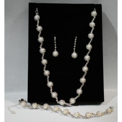 Silver Necklace, Earrings and Bracelet Set With Pearls