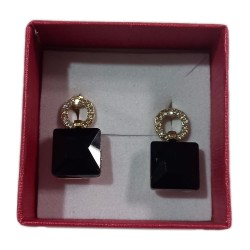 Square Shaped Black Earrings With Embellishments