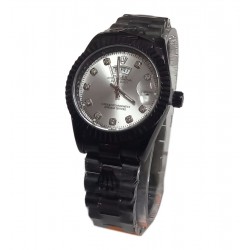 Ladies Stainless Steel Rolex Watch - Black with White Face