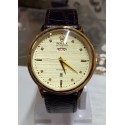 Rolex Men's Oyster Date Brown Leather Watch with Gold Face