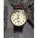 Rolex Brown Leather Men's Watch with Rolling Date Function and Gold Face