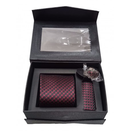 Maroon Executive Tie Set - Cufflinks, Pocket Square, Tie Gift Set